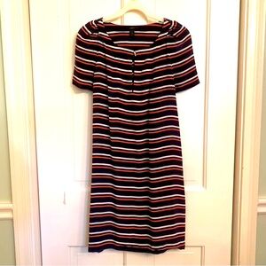 J CREW 100% silk navy red and white summer dress